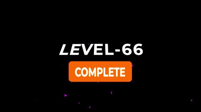 Level -66 text font animation. Level Up text sign. letters spelling out level Up appear on black background.