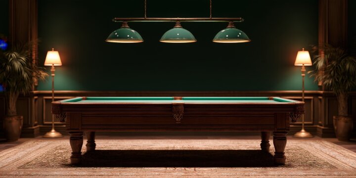 Elegant pool table gleams under warm, vintage lighting