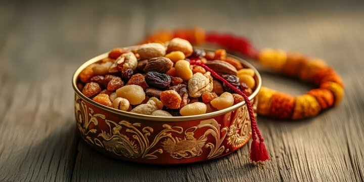 Raksha bandhan themed raksha bandhan celebration with a decorative rakhi and a bowl of dry fruits raksha bandhan, raksha bandhan image