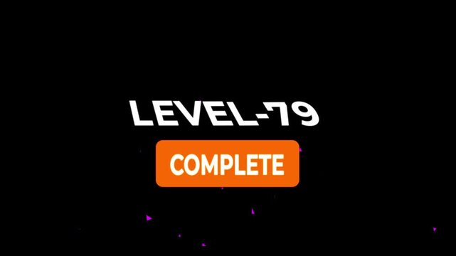 Level -79 text font animation. Level Up text sign. letters spelling out level Up appear on black background.