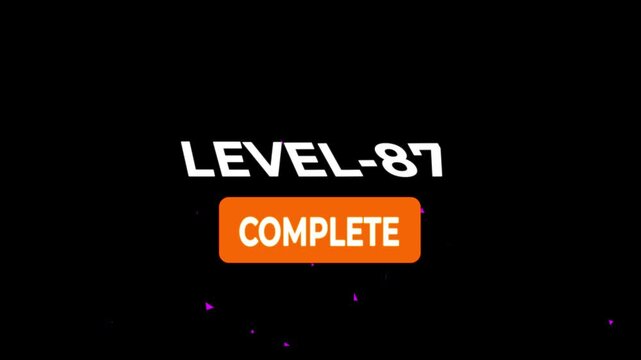 Level -87 text font animation. Level Up text sign. letters spelling out level Up appear on black background.