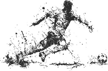 Obraz premium Grunge silhouette of a soccer player kicking the ball dynamic sports action illustration