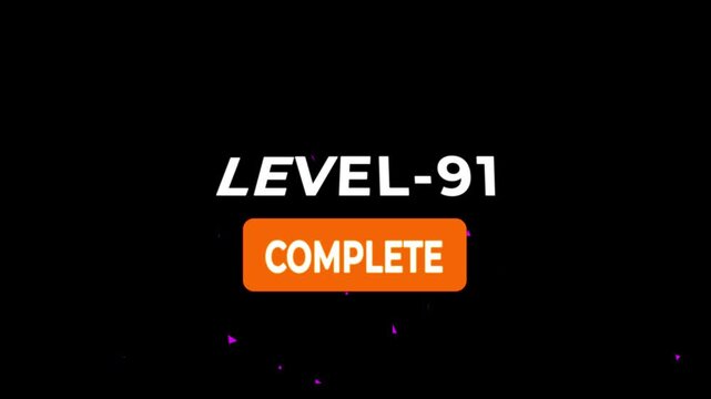 Level -91 text font animation. Level Up text sign. letters spelling out level Up appear on black background.