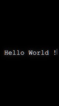 Typing animation Hello World blinking cursor coding software development themes. programming tutorials, developer introductions, presentations, educational coding courses broadcast multimedia projects
