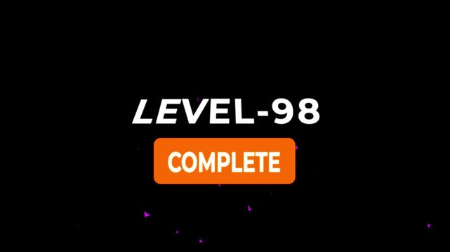 Level -98 text font animation. Level Up text sign. letters spelling out level Up appear on black background