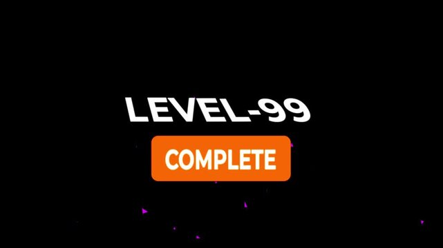 Level -99 text font animation. Level Up text sign. letters spelling out level Up appear on black background