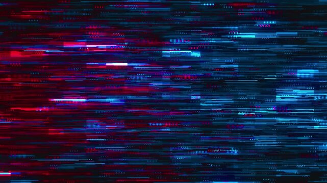 Cyber glitch motion trail visual red cyan streaks, layered digital blocks, and fast futuristic movement. high tech intros, data transfers, screen transitions, gaming videos, and motion graphics.