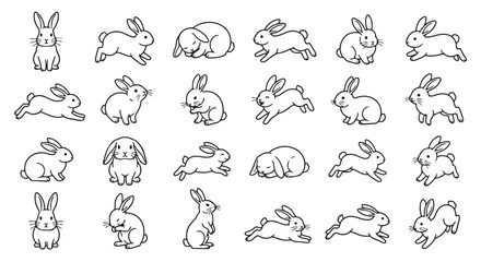 Obraz premium Set of cute bunny rabbit hand-drawn doodles in various poses with collection illustration wildlife