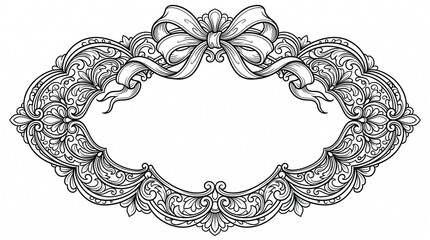 Obraz premium Ornate vintage frame border with ribbon bow line art.