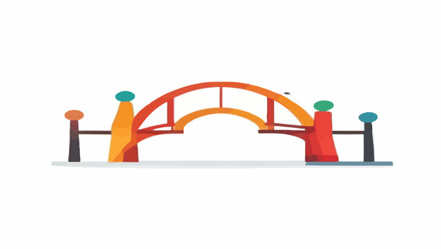 Stylized colorful arch bridge flat vector icon.