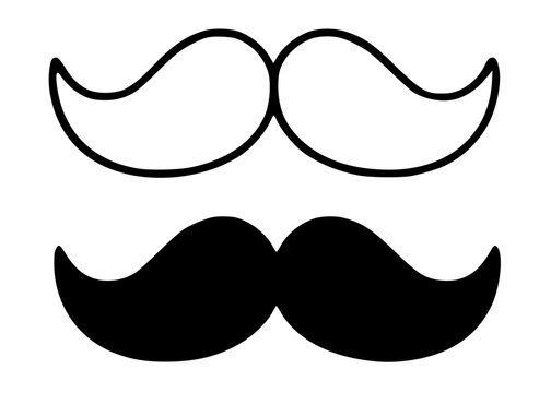 Minimalist mustache icon in outline and silhouette style, for UI/UX app design