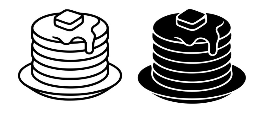 Minimalist pancake icon in outline and silhouette style, for UI/UX app design