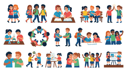 Fototapeta premium Children's Day - Kids Learning Together, Playing, and Studying - Flat Illustration