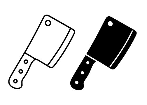 Minimalist meat cleaver icon in outline and silhouette style, for UI/UX app design