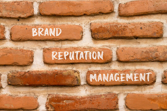Brand reputation management words symbol. Concept words Brand reputation management on beautiful brick wall. Beautiful brick wall background. Business brand reputation management concept. Copy space.