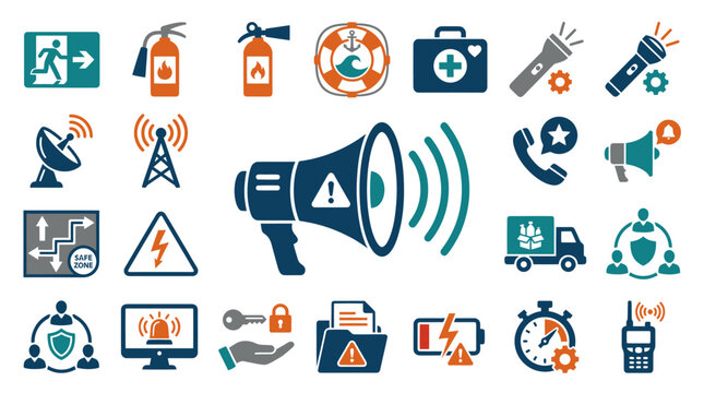 Emergency Icons: Safety, Alert, Communication  Warning Symbols Set