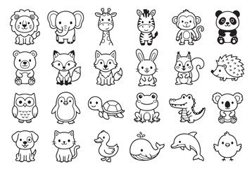 Fototapeta premium Collection of hand drawn cute cartoon baby animals and creatures with creature, illustration