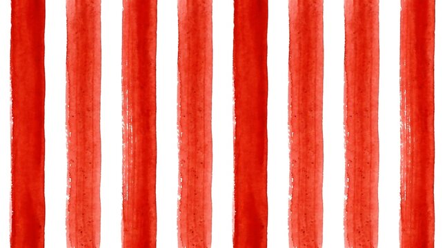 Red watercolor stripes pattern. Hand painted vertical brush strokes on white background.