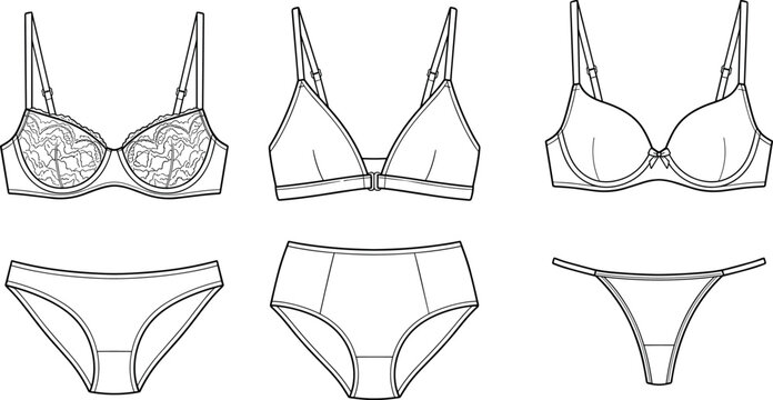 Technical Flat Sketch Vector Template Collection for Fashion Design