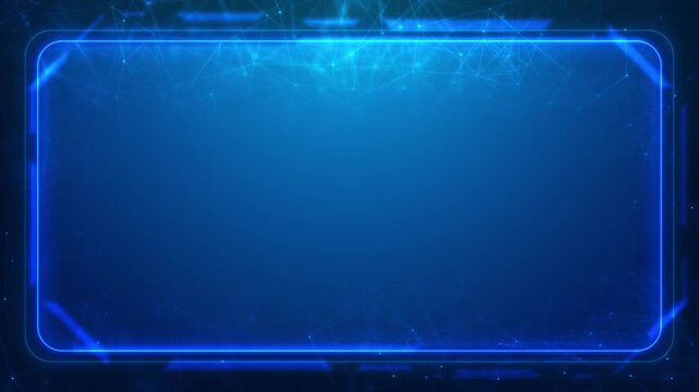 Glowing blue 19 banner visual rounded rectangular frame, soft particles, dark futuristic interface space. for software promos, online ads, title inserts, digital panels, and motion graphics.