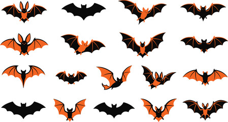 Fototapeta premium A collection of various flying bat illustrations isolated on a white background for festive halloween party design projects