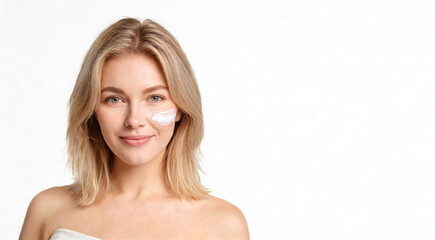 Fototapeta premium Blonde Woman Studio Portrait With Skincare Cream