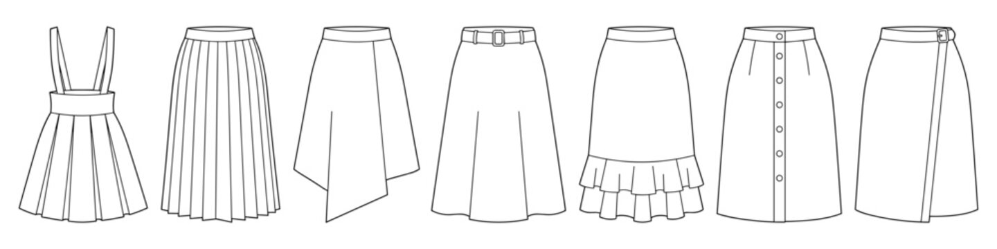 athletic and tennis skorts set of womens sports clothing vector illustration technical cad drawing template