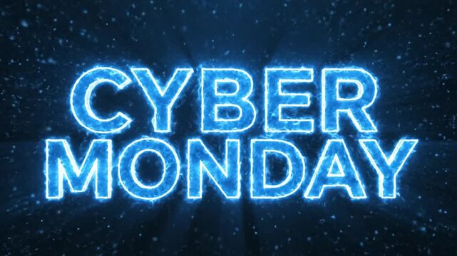 Glowing blue neon Cyber Monday text on digital background
