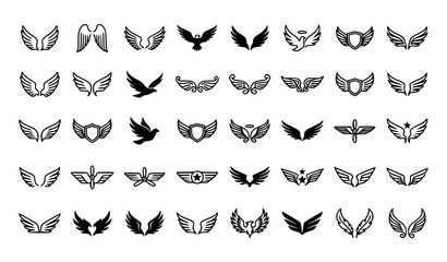 Vector wing icon collection with angel bird and decorative feather wings © Liton