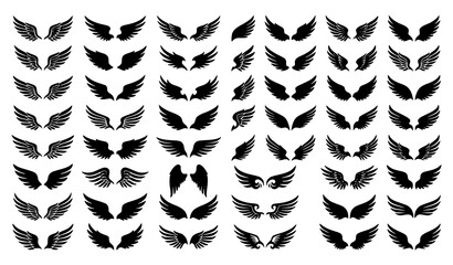 Wing shapes vector collection with decorative feather wings and flying silhouette icons isolated on white background © Liton