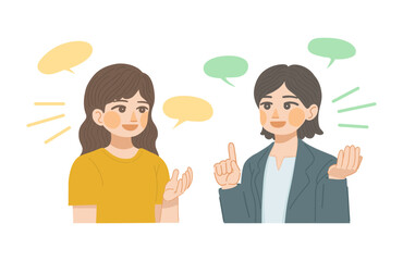 Obraz premium 営業の女性と、顧客の女性が話しているイラスト