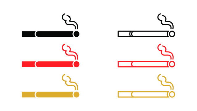 Set of three cigarettes in different colors with smoke coming out of them, representing smoking