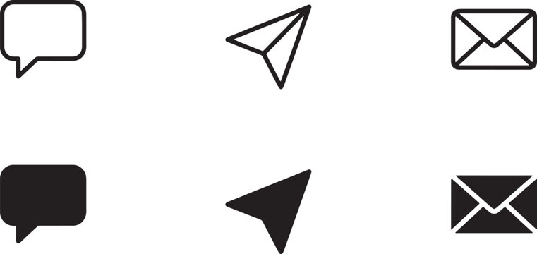 Communication message and email send icons with envelope, communication