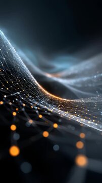 Futuristic digital wave with interconnected points, luminous nodes symbolizes innovation in artificial intelligence, data science. Perfect for technology, networking, digital transformation themes