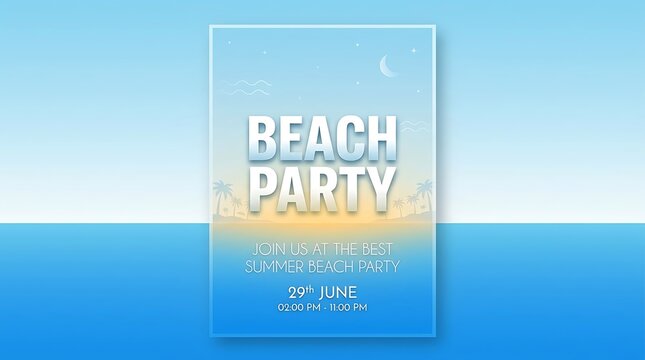 Summer Beach Party Flyer Design With Tropical Sunset And Moonlight Background
