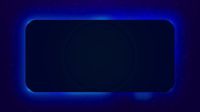 Dark futuristic rounded frame visual blue neon glow, soft purple star field, and clean empty center. digital panels, title inserts, product promos, streaming screens, motion graphic backgrounds.