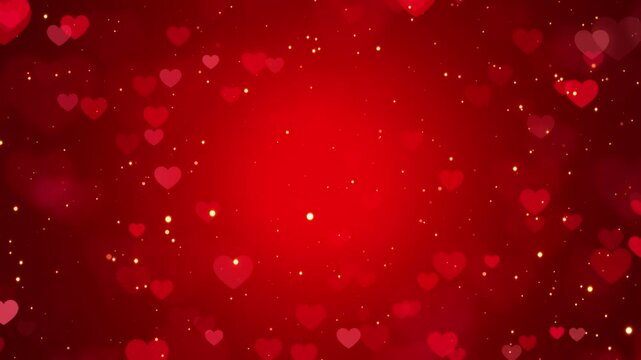 valentines day hearts and golden glitter stars on red 4k animation, love and passion 14 February and anniversary social media blank motion background