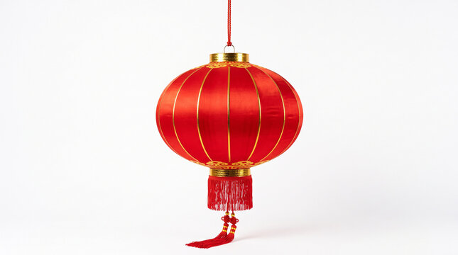 Traditional chinese red lantern with gold details isolated on white background