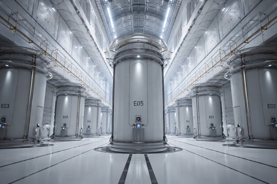 Modern cryogenic storage facility with futuristic white architecture