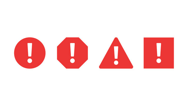 Red exclamation mark icons in different shapes on white background