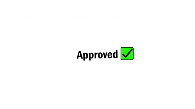 Approved text with green checkmark animation