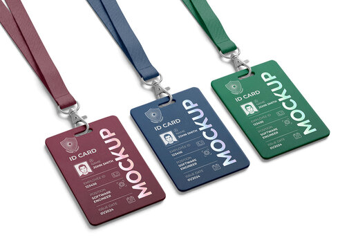 Three Plastic Id Badges Mockup