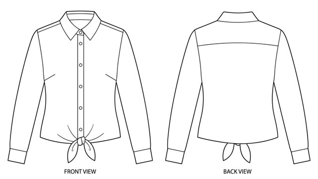 Women's Tie-front denim shirt Flat fashion sketch