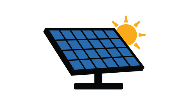 Solarpanel icon graphic illustration with glowing sun background