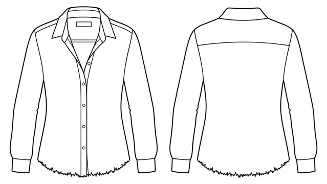 Women's Frayed-Hem Denim Shirt Flat apparel template
