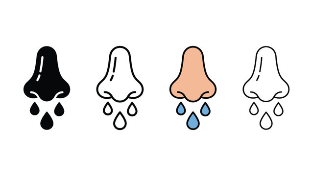 Four cartoon noses with teardrops on white transparent background