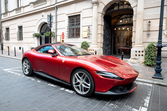 Krakow, Poland - July 19, 2026: Red Ferrari 12Cilindri parked on a street in Krakow, Poland