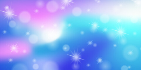 Dreamscape with pink and purple glitter, sparkling rainbow, stars, and magical gradient sky. Perfect fantasy backdrop for princess themed designs and fairy tales. Vector bg. © Qiana