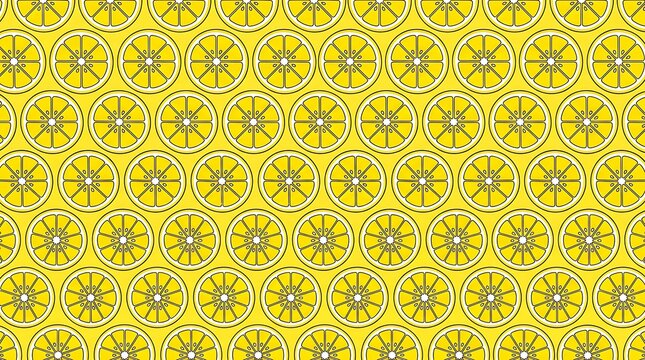 Bright Yellow Lemon Slice Pattern Seamless Background With Citrus Wedges And White Pips