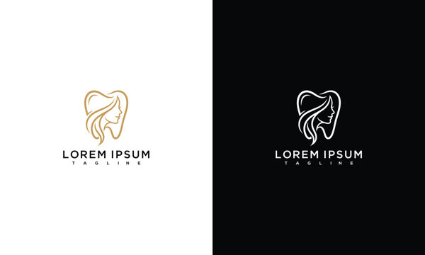 Elegant Dental Beauty Clinic Logo with Woman's Profile and Tooth Shape
